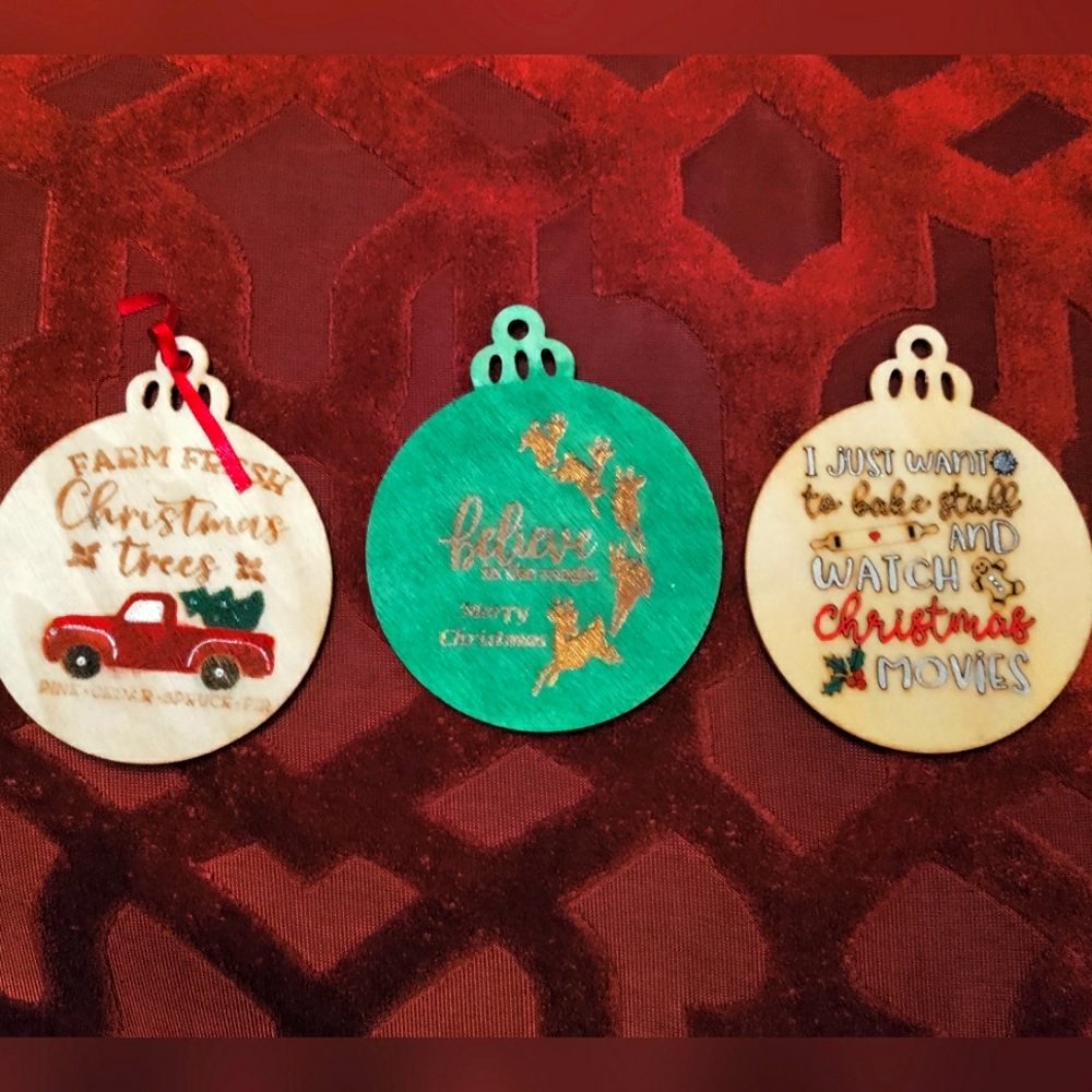 Christmas tree wood decor ornament - set of 3